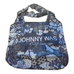 JOHNNY WAS 10.5x17” Blue Floral Reusable Vinyl Vegan SHOPPING BAG TOTE SACK NWOT